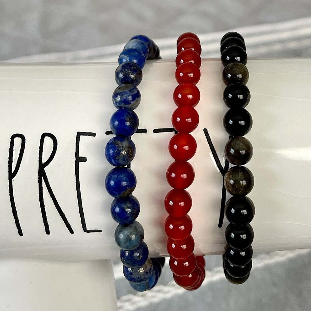 Set of 3 Genuine 6mm Gemstone Stretch Bracelets